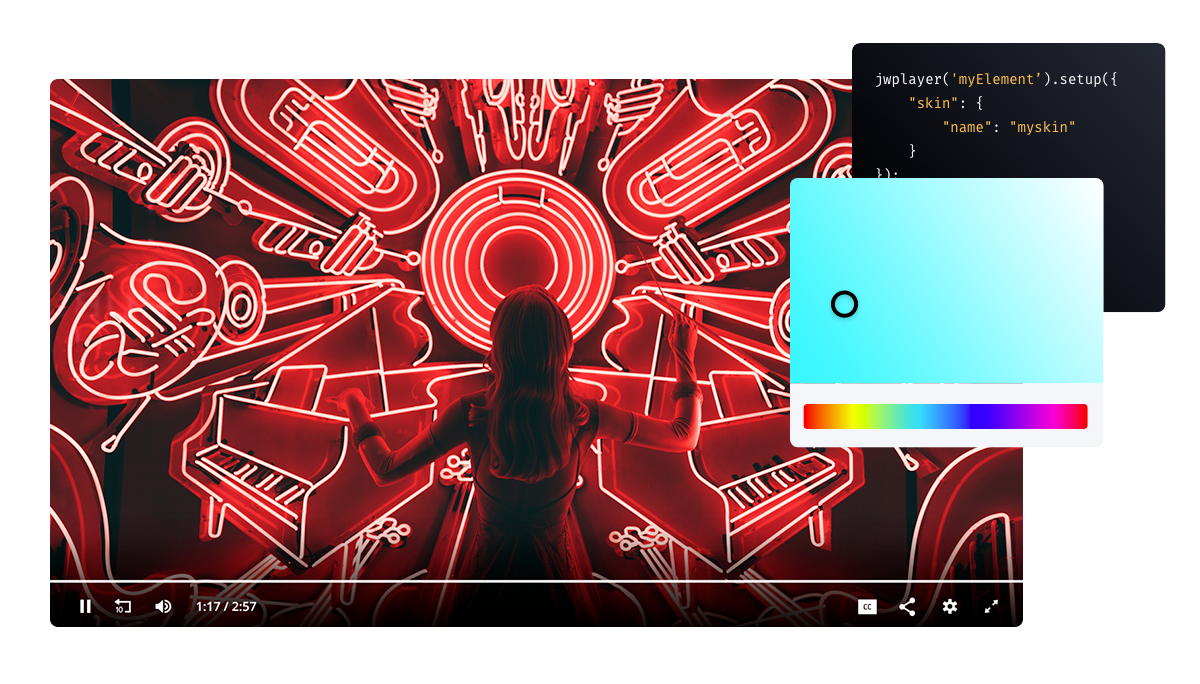 JW Player customization with JavaScript API code snippet.